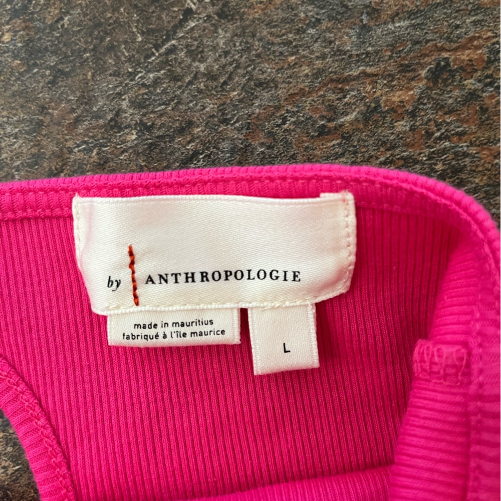 Anthropologie 100% cotton pink key hole open back sleeveless top. Size large - Picture 5 of 11